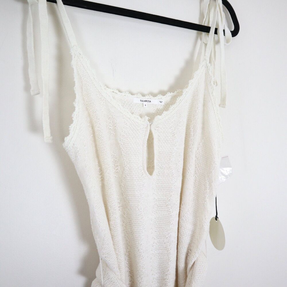 NWT Tularosa Size S 'Meave' Crochet Knit Mini Dress Cream Tie Shoulder Belted - Picture 3 of 12